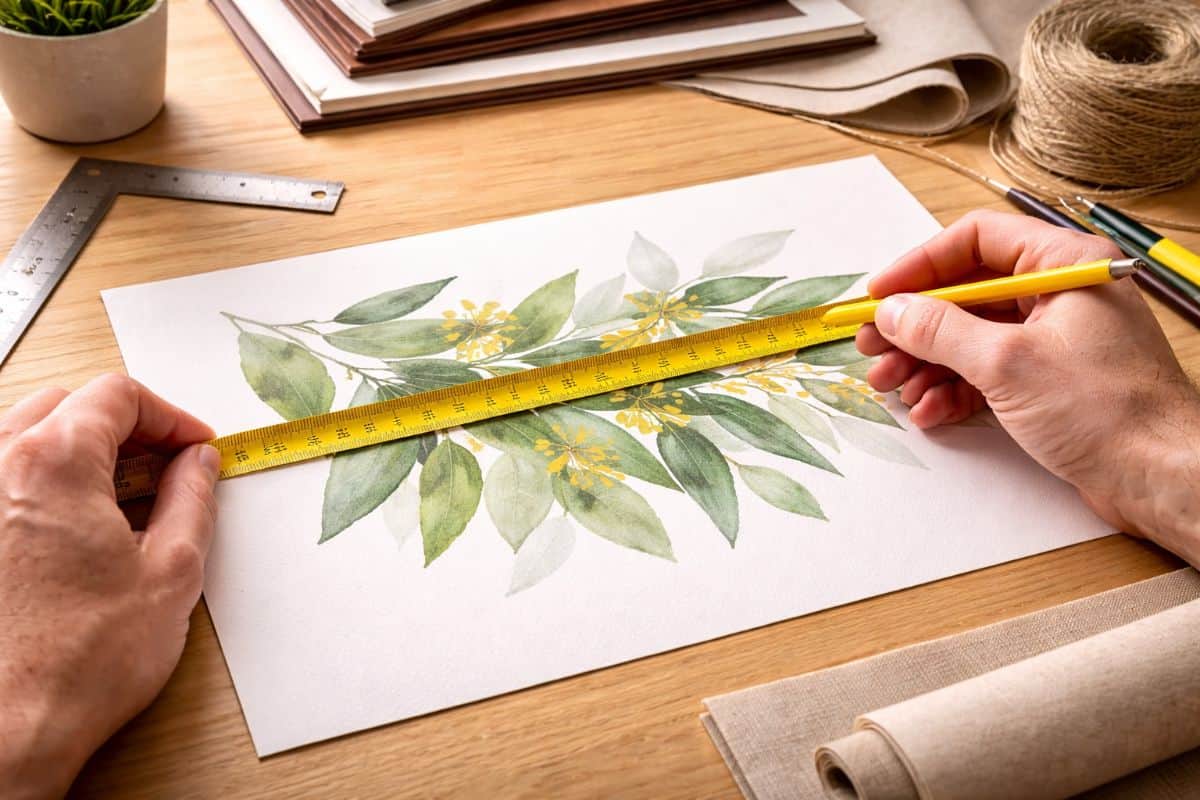 Correctly measuring artwork size before ordering a custom frame online.